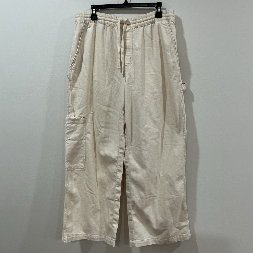 Aerie Cargo Pants Womens L Beige Cream Wide Leg Drawstring Waist Grunge NWT